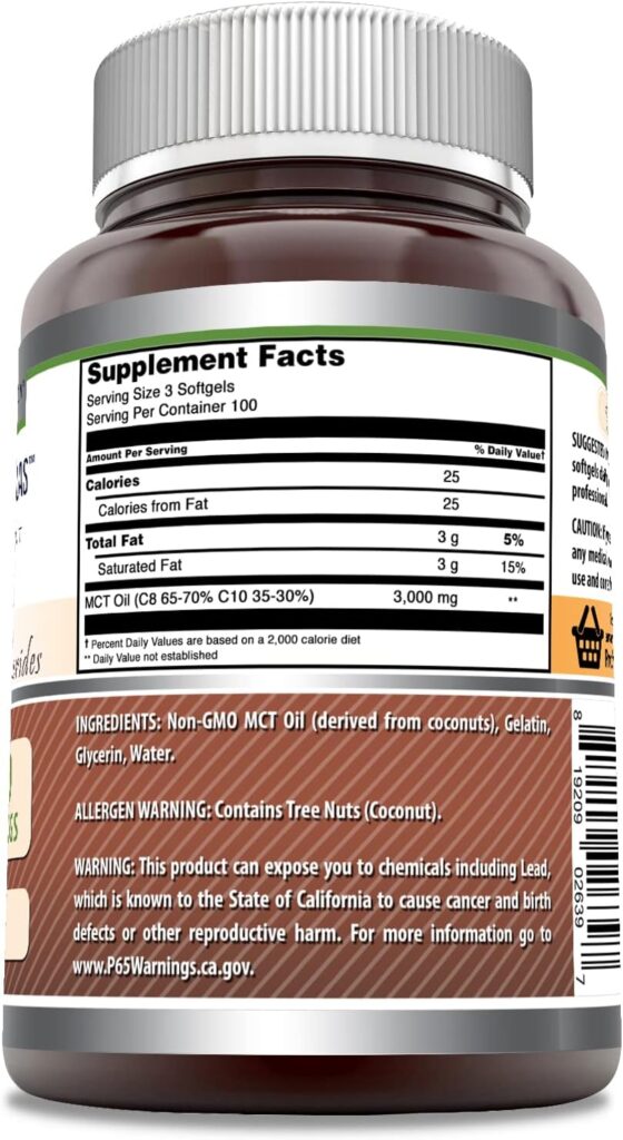 Amazing Formulas MCT Oil 1000 Mg, 300 Softgels (Non-GMO) - Supports Sustained Energy Production* -Thermogenic Metabolism Booster* -Promotes Immune Health