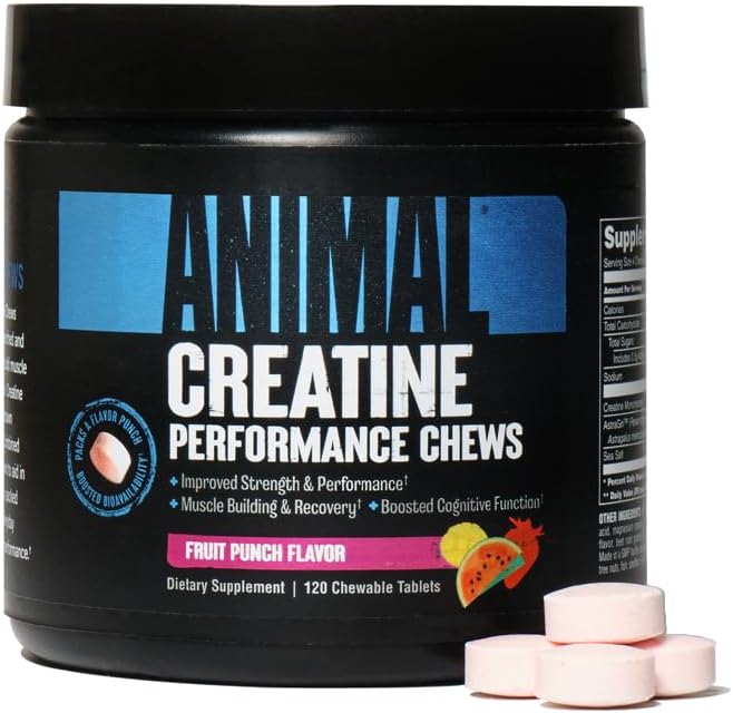 Animal Creatine Chews Tablets - Enhanced Creatine Monohydrate with AstraGin to Improve Absorption, Sea Salt for Added Pumps, Delicious and Convenient Chewable Tablets - Green Apple