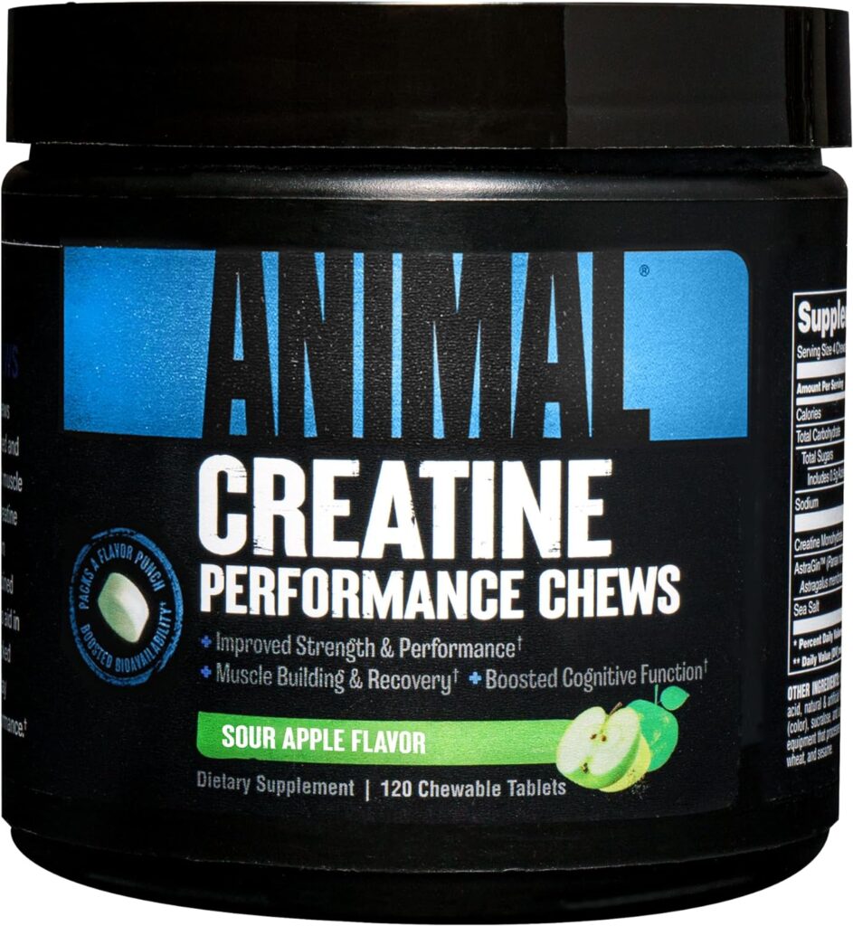 Animal Creatine Chews Tablets - Enhanced Creatine Monohydrate with AstraGin to Improve Absorption, Sea Salt for Added Pumps, Delicious and Convenient Chewable Tablets - Green Apple