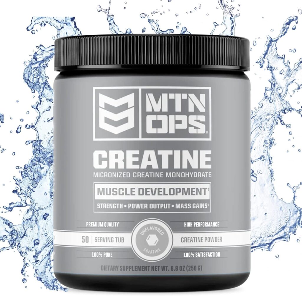 MTN OPS Creatine Monohydrate Powder, Unflavored 50 Serving Tub - 100% Pure Micronized for Muscle Mass, Strength  Power