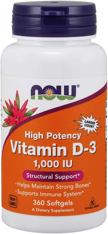 NOW Supplements, Vitamin D-3 1,000 IU, High Potency, Structural Support*, 360 Softgels