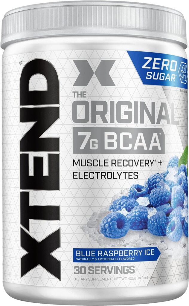 XTEND Original BCAA Powder Blue Raspberry Ice - Sugar Free Post Workout Muscle Recovery Drink with Amino Acids - 7g BCAAs for Men  Women - 30 Servings