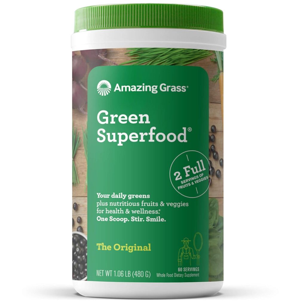 Amazing Grass Green Superfood Antioxidant: Organic Plant Based Antioxidant and Wheat Grass Powder for Full Body Recovery,60 Servings  Green Superfood: Super Greens Powder with Spirulina, 60 Servings