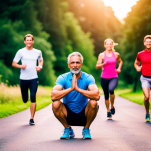 An image showcasing a diverse group of people engaging in various physical activities, such as jogging, yoga, and cycling, with vibrant colors and a backdrop of lush green scenery, symbolizing the range of health benefits offered by My Healthy Benefits Plus