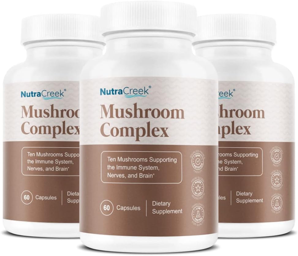 NutraCreek Mushroom Complex 3-Pack | A 10-Mushroom Supplement to Support Your Mind and Body. with Cordyceps Mushroom, Reishi, Shiitake, Maitake and Lions Mane Supplement.