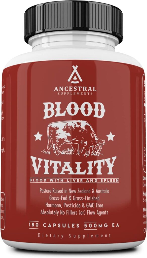 Ancestral Supplements Blood Vitality is Blood, Liver  Spleen Formula, 500mg, Grass Fed Beef Supplement, Red  White Blood Cell Formation, Immune and Heart Health Support, Non GMO, 160 Capsules