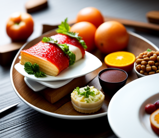 An image showcasing a plate adorned with a colorful assortment of nutritious foods, delicately balanced with indulgent treats