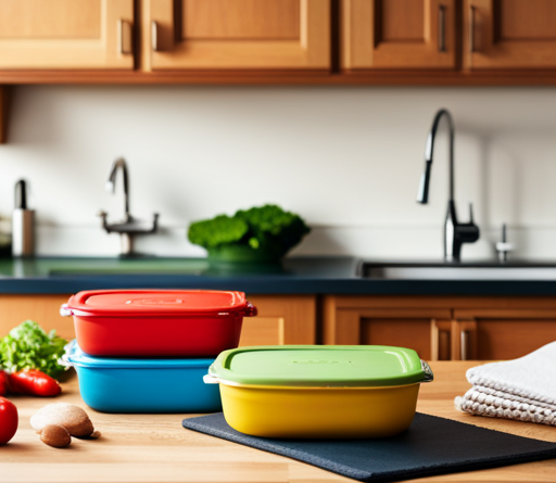 An image showcasing a vibrant kitchen countertop with neatly arranged containers filled with colorful pre-portioned meals, fresh ingredients, and various cooking utensils, evoking the idea of easy and nutritious meal prep for weight loss