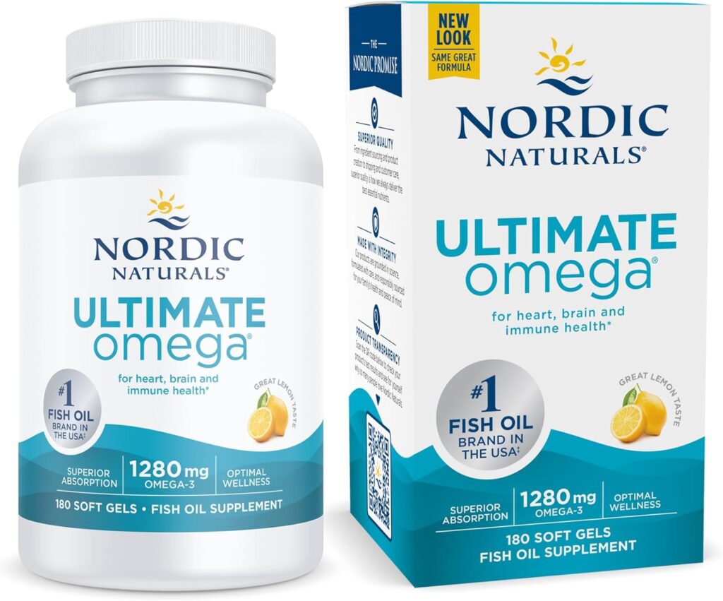 Nordic Naturals Ultimate Omega, Lemon Flavor - 180 Soft Gels - 1280 mg Omega-3 - High-Potency Omega-3 Fish Oil with EPA  DHA - Promotes Brain  Heart Health - Non-GMO - 90 Servings
