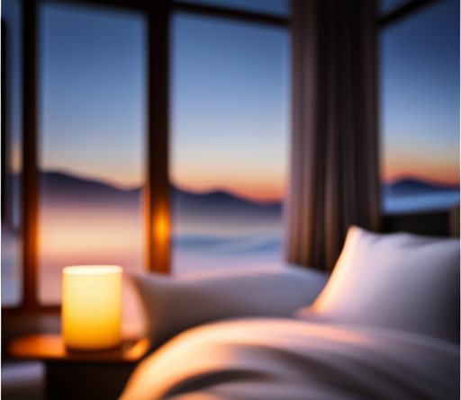 An image showcasing a serene bedroom scene with dimmed lights, a cozy bed adorned with soft, inviting pillows, and a sleep tracker on the nightstand, highlighting the vital link between quality sleep and successful weight loss