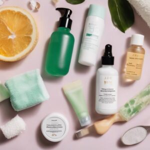 skincare routine with beauty products